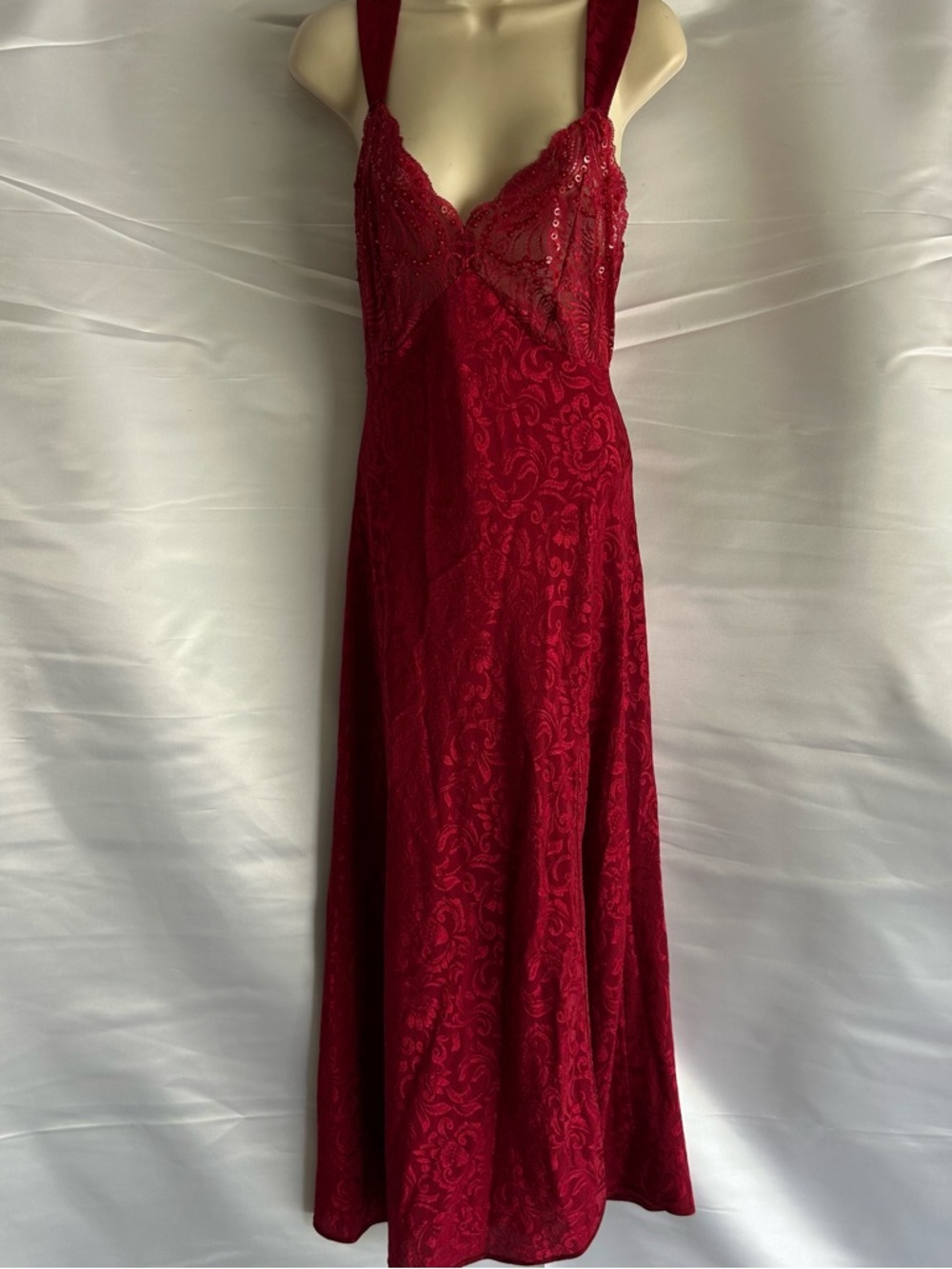 Victoria's Secret Red Lace Chemise Maxi Slip Dress | Vintage | Size Small